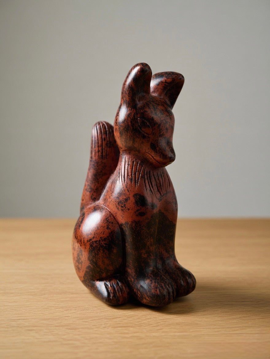 Mahagoni-Obsidian Fuchs Carving